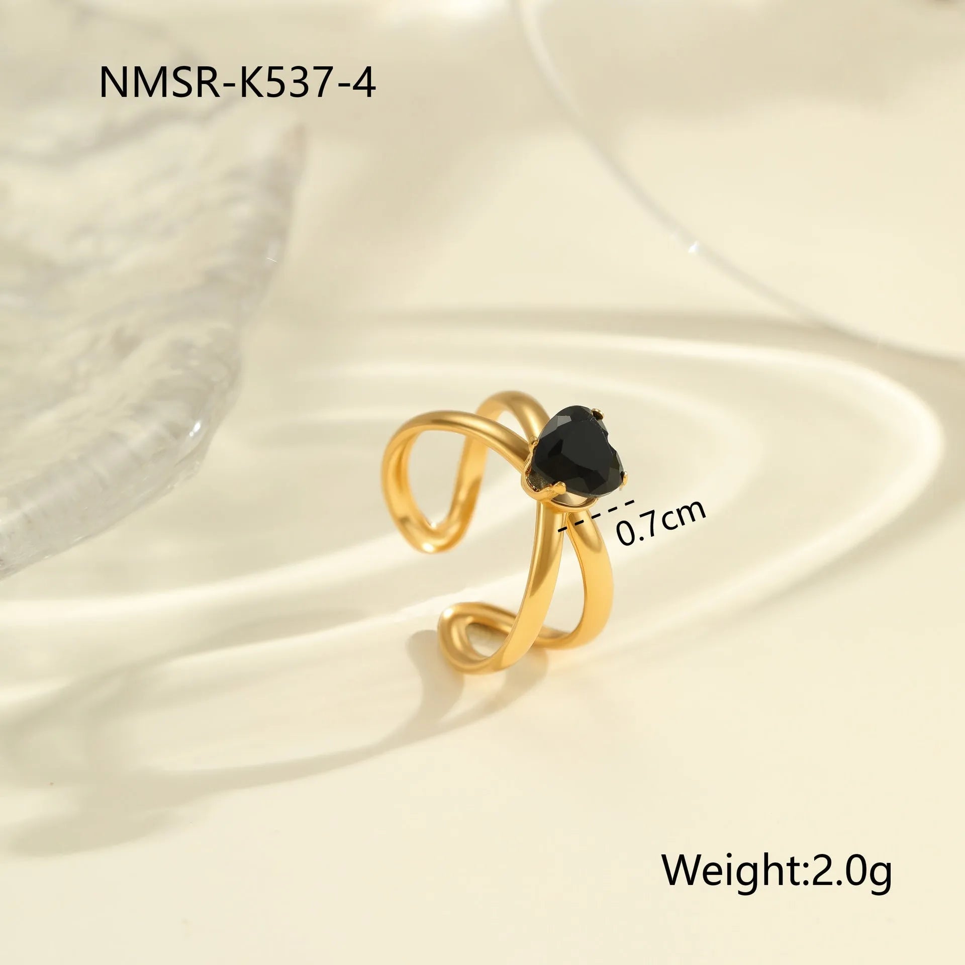 Geometric open mouth adjustable ring with inlaid zircon detailing on electroplated stainless steel