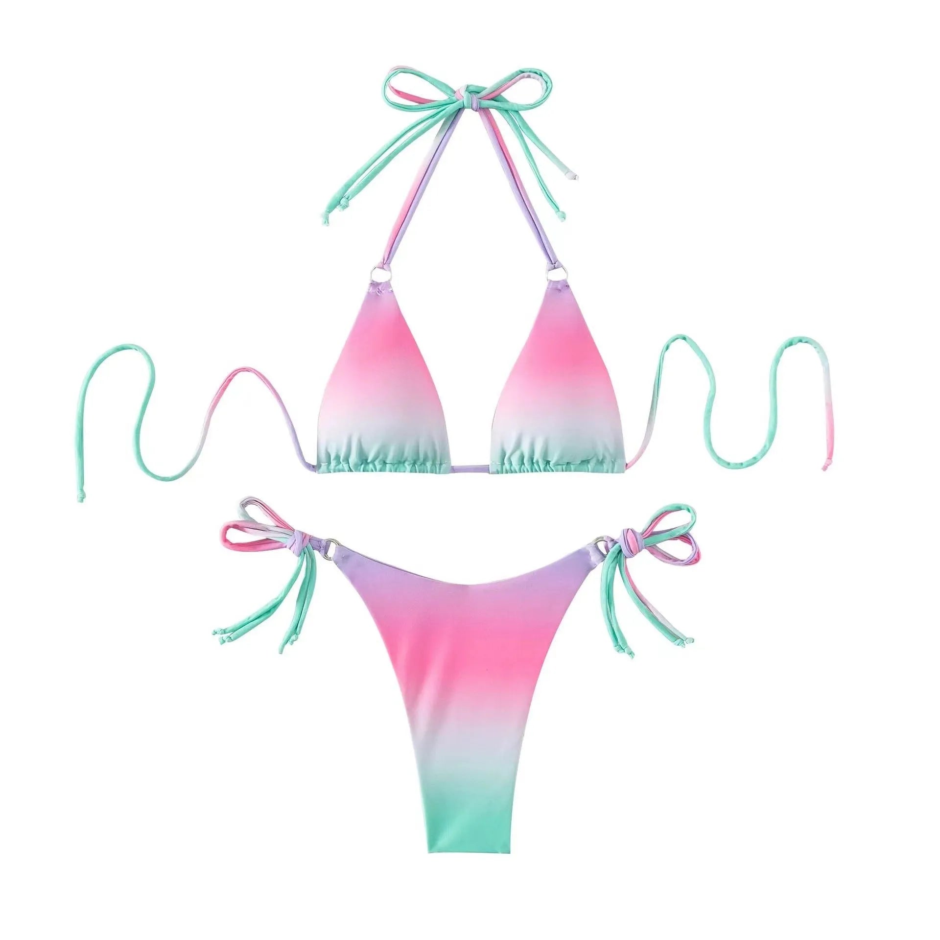 Women's rainbow gradient colour bikini swimsuit with separated top and bottom