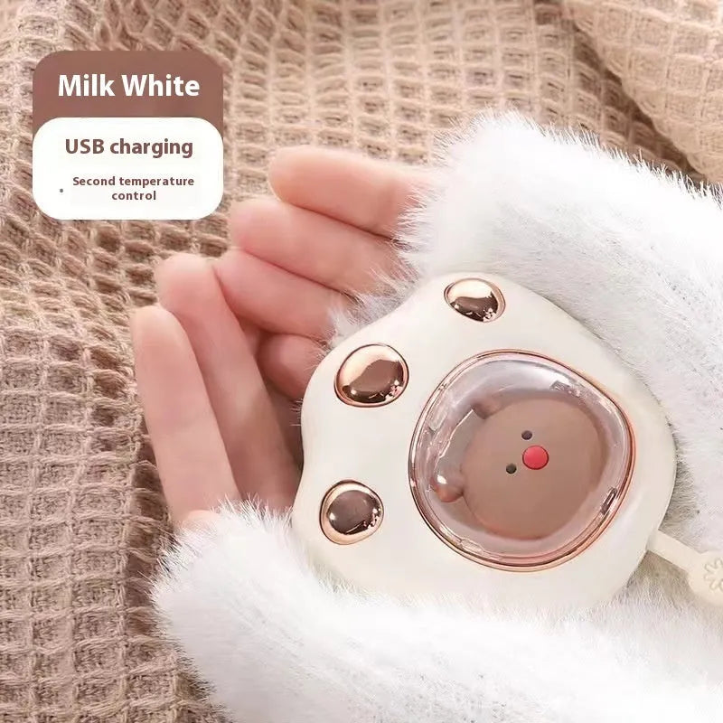 USB-powered hand warmer and power bank unit with a digital display in various colours.