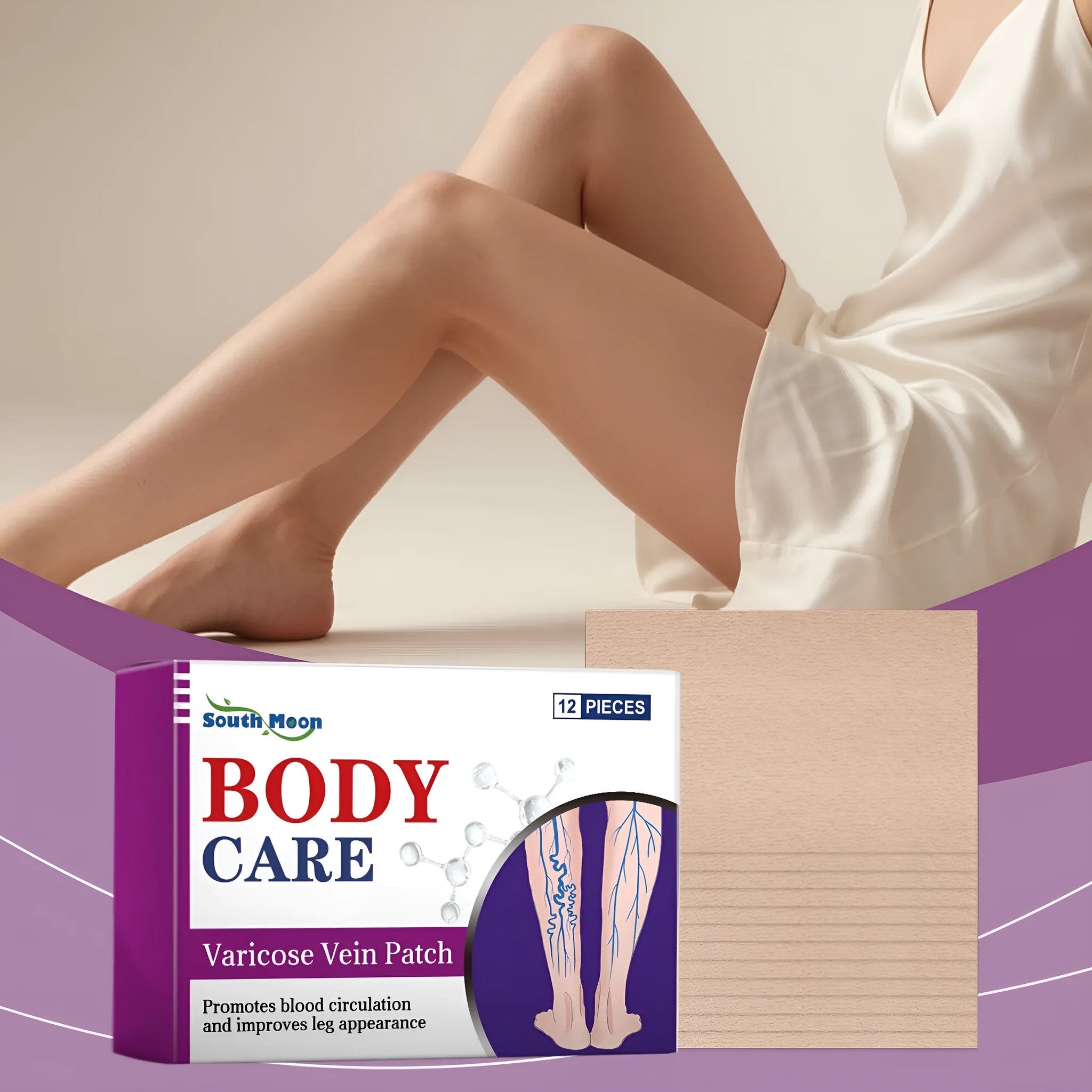 Leg care patch kit with 12 pieces containing plant ingredients for nourishment and massage