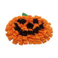 Orange polar fleece dog training mat for slow feeding and scent work, measuring 25 by 34 cm.