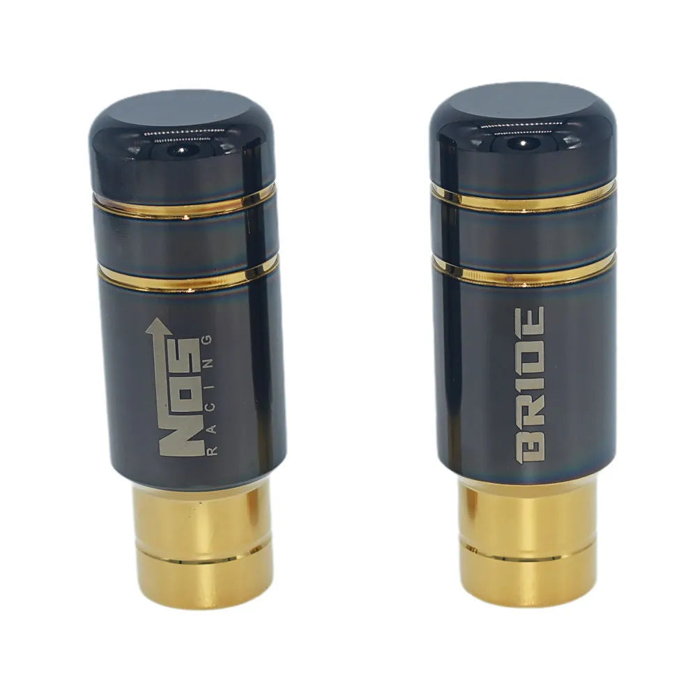 Roasted blue aluminium alloy car gear shift knob with three black rubber fitting sleeves.