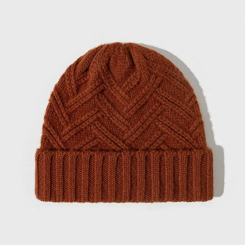 Women's wool knitted winter hat with dome crown in six colour options including red, grey, brown, white, khaki, and black