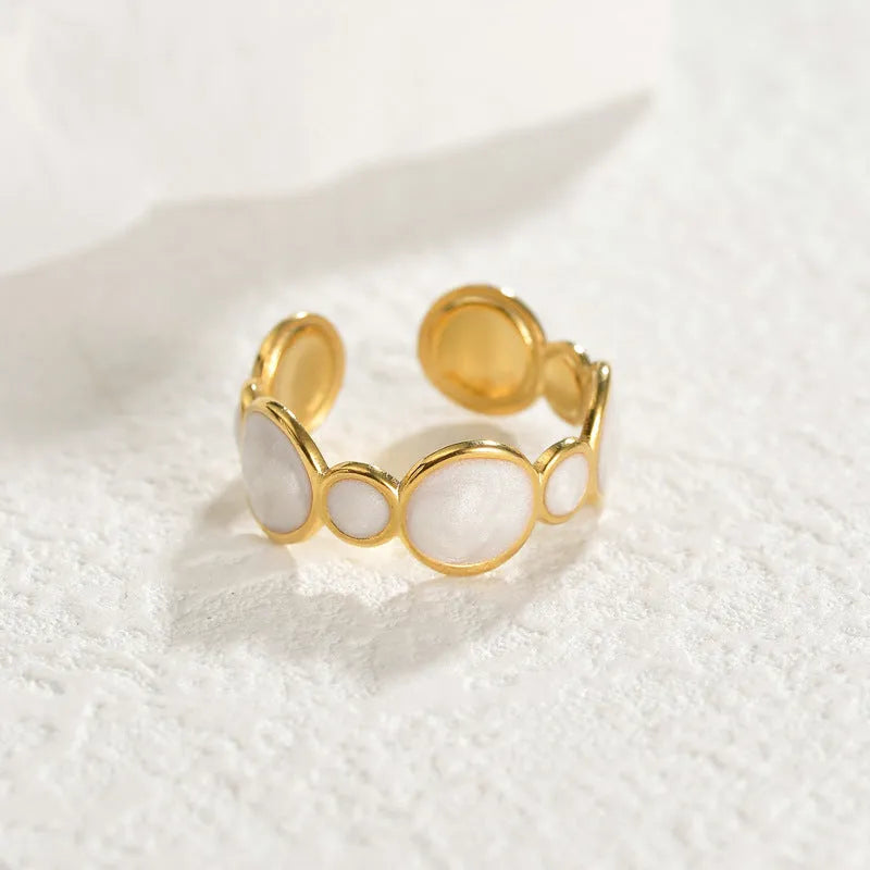 Geometric adjustable stainless steel ring with electroplated gold-colour finish