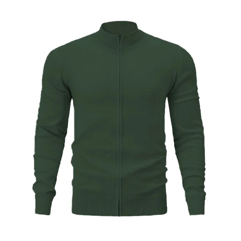 Man wearing a grey stand collar zip-up casual sweater