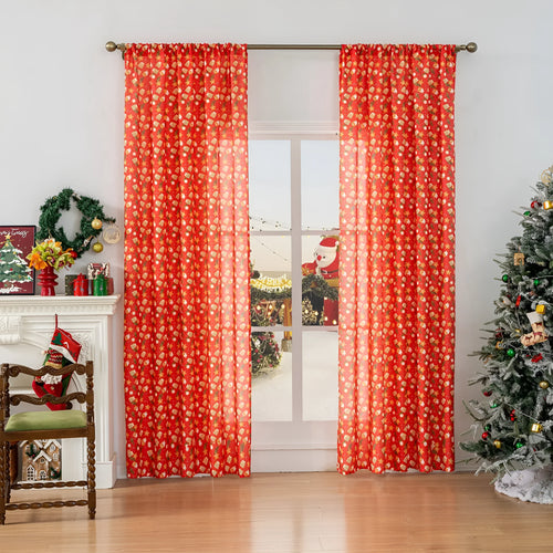 Christmas Snowman Angel print curtain in red with cartoon figures, 1 metre wide