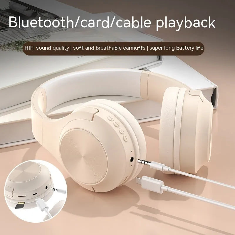 Creative design wireless Bluetooth headphones with charging case in ivory white, chalk black, and youth green colour options