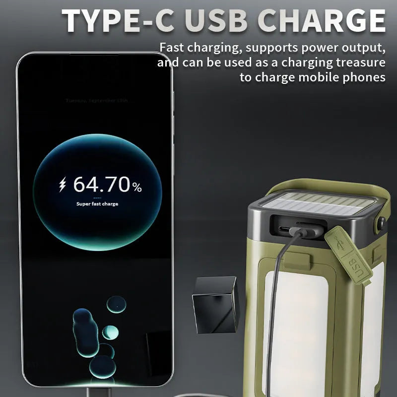 LY24 four-leaf folding belt solar camping lamp with built-in 2000 mAh battery, compact size 12x7x7 cm