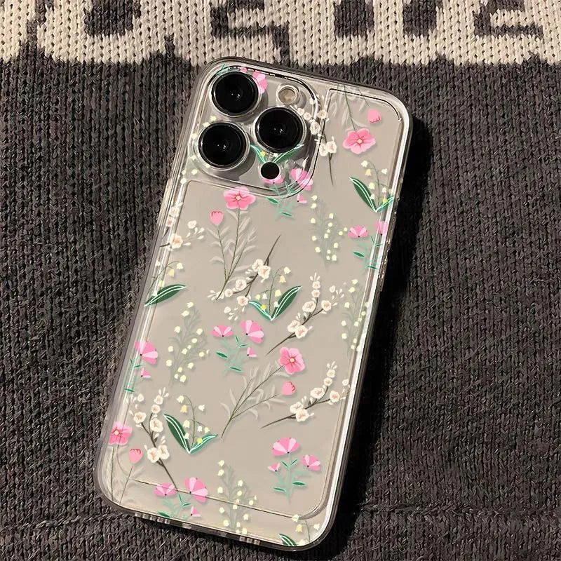 Small floral silicone phone case for iPhone 11-16 series, transparent, with shockproof and anti-fingerprint TPU material