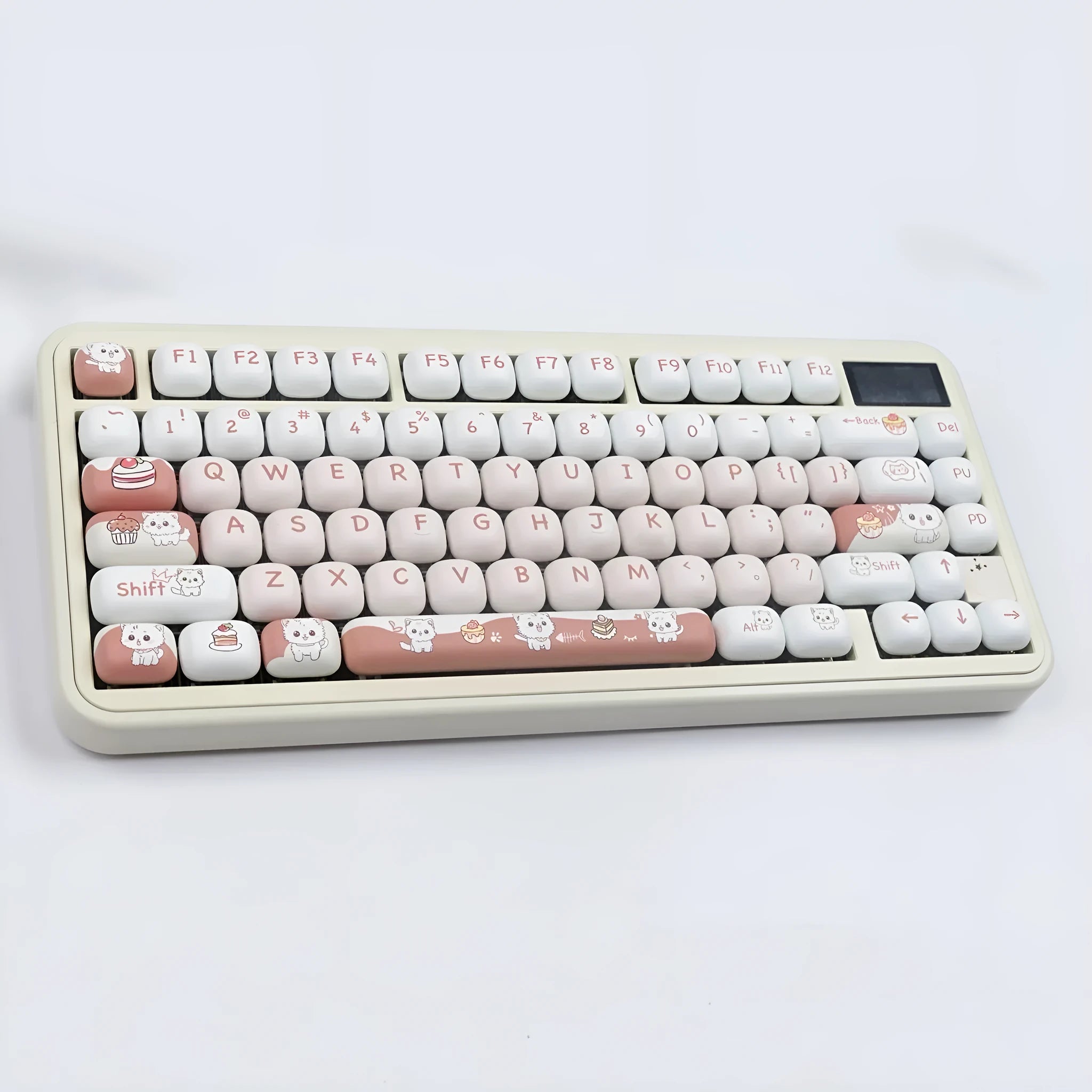 Dessert Cat MOG round cartoon key cap set for mechanical keyboards on a white background.