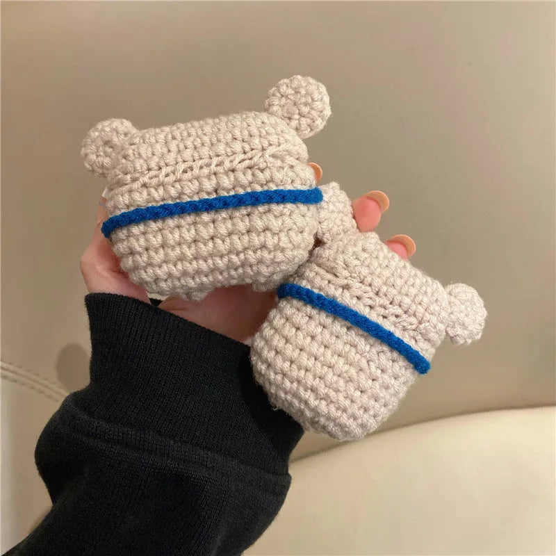 Handmade knitted koala bear backpack design protective case for Apple AirPods wireless earbuds