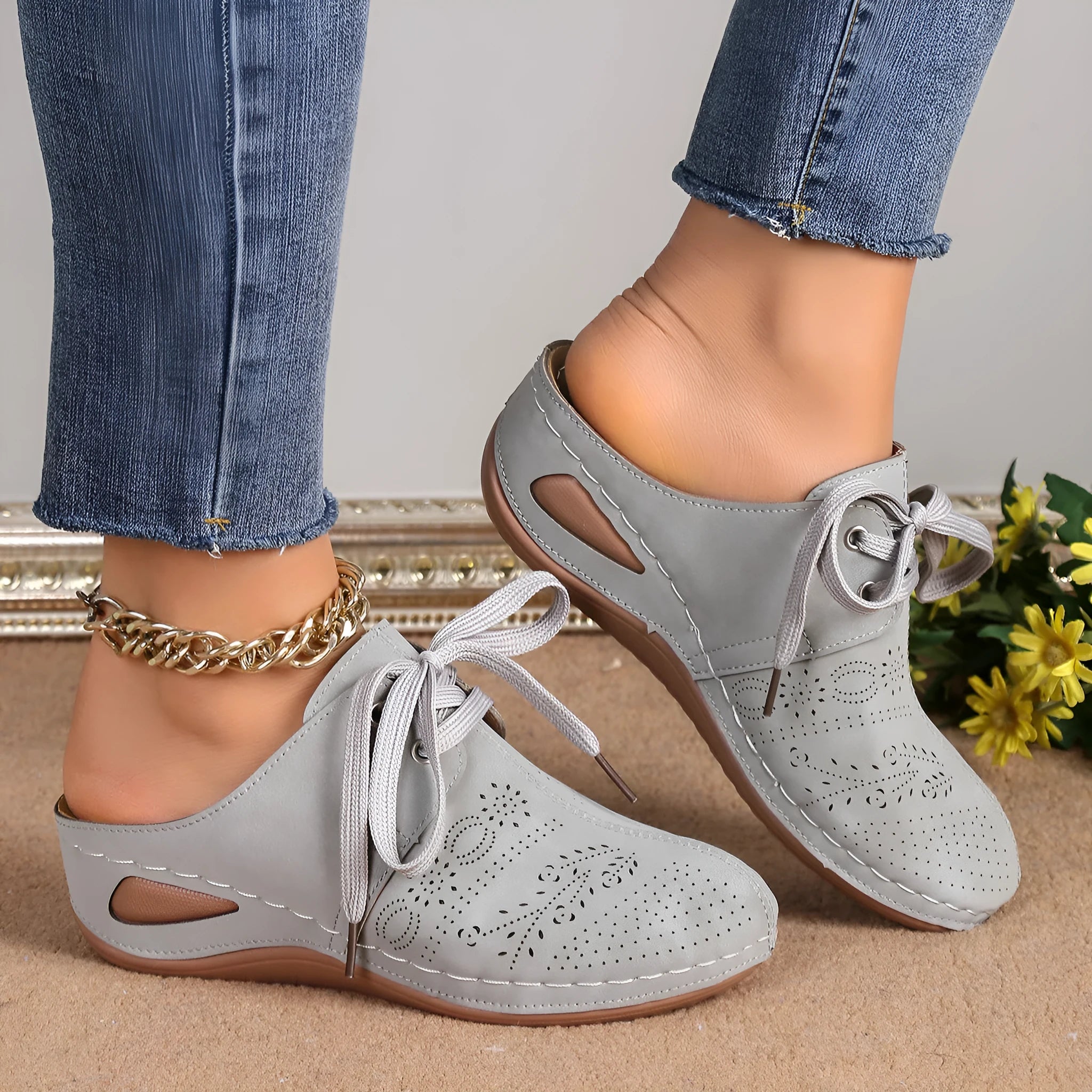 Women's summer baotou lace-up slippers with hollow out wedge design in various colours