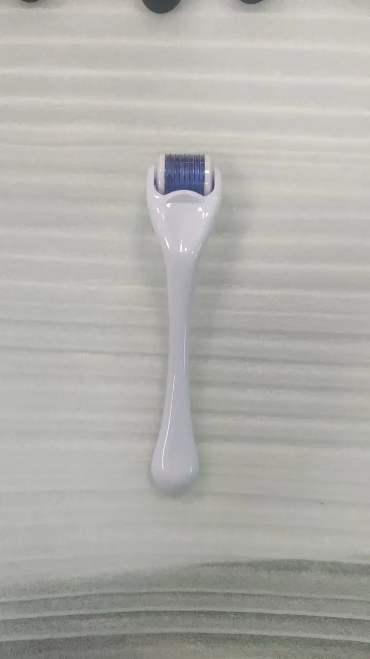 Sterile micro needle derma roller with PC handle in selected colour and 0.2mm, 0.25mm, or 0.3mm needle wheel.