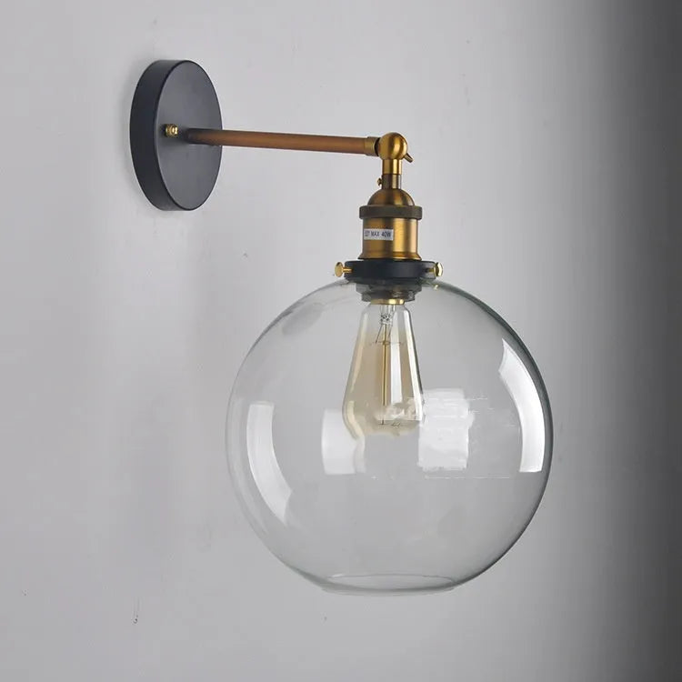 Retro round ball glass wall lamp with 20cm diameter and aluminium holder