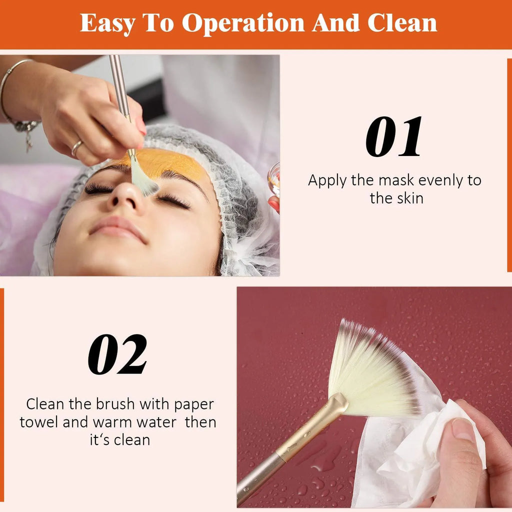 10 professional facial fan brushes with wooden handles and protective covers