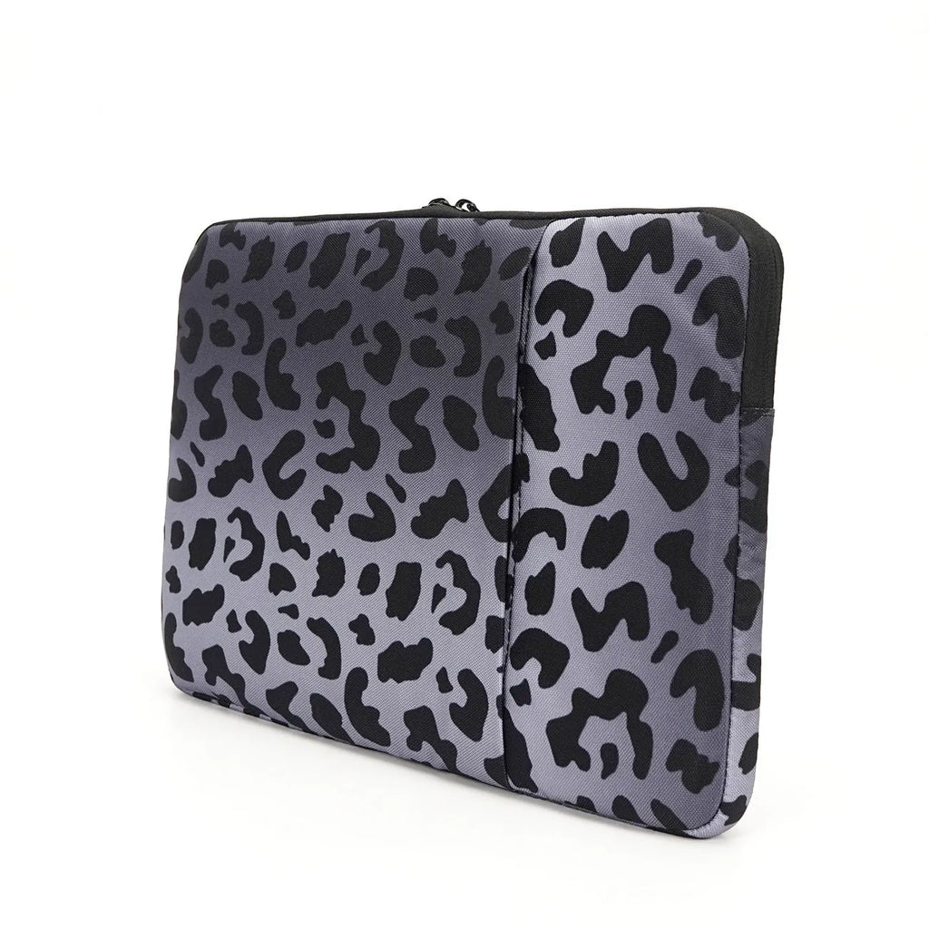 Leopard print laptop sleeve with flannel lining for 13-inch to 16-inch devices