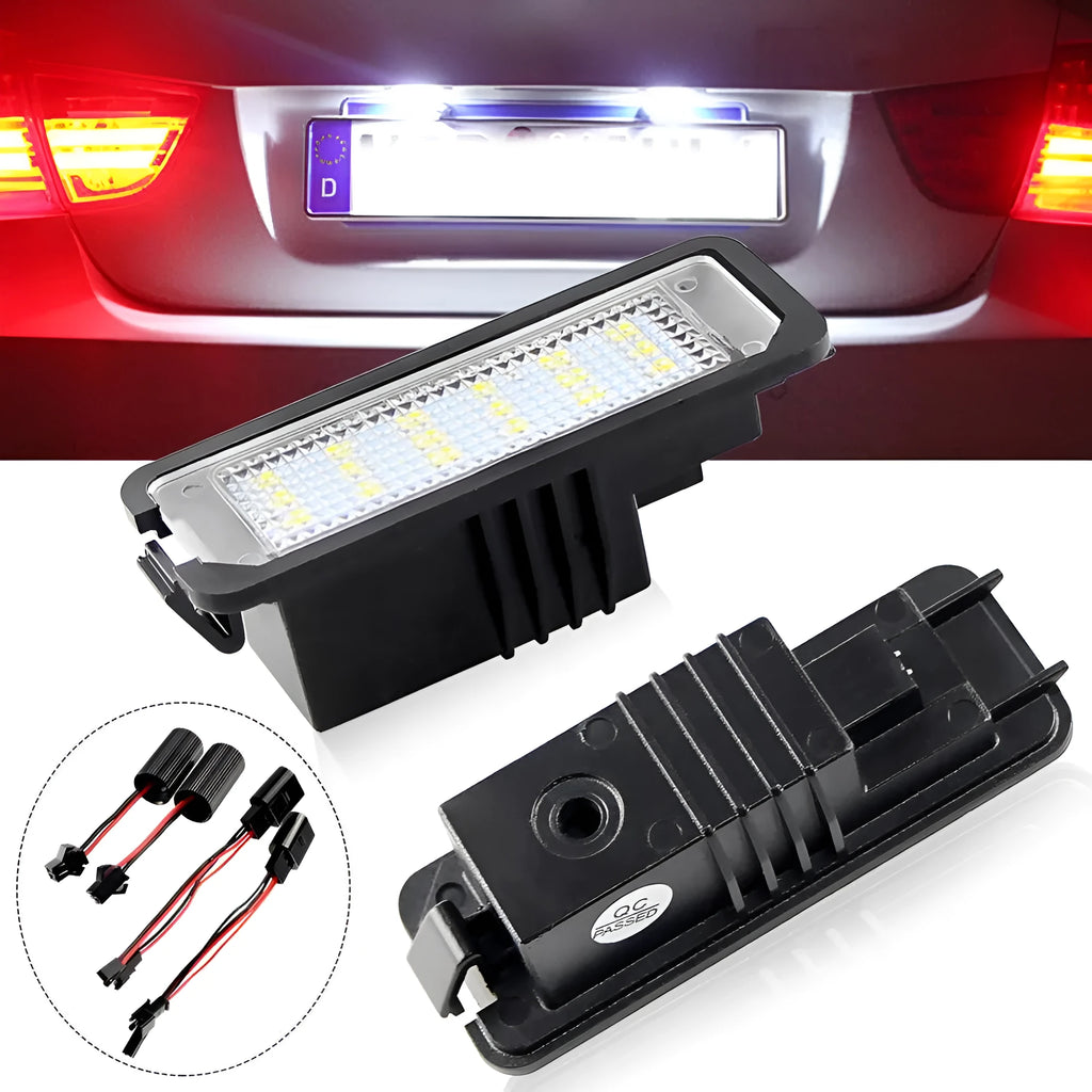 Pair of Volkswagen LED license plate light bulbs with SMD chips and connector for Golf, Polo, Phaeton.
