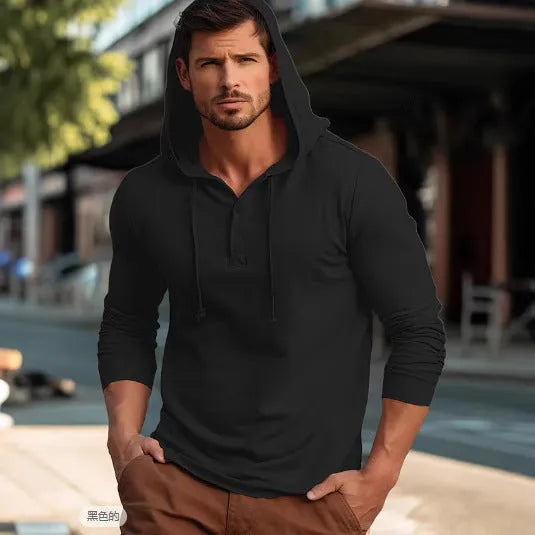 Cotton pullover hoodie in dark blue, apricot, black, blue, white, or light green.
