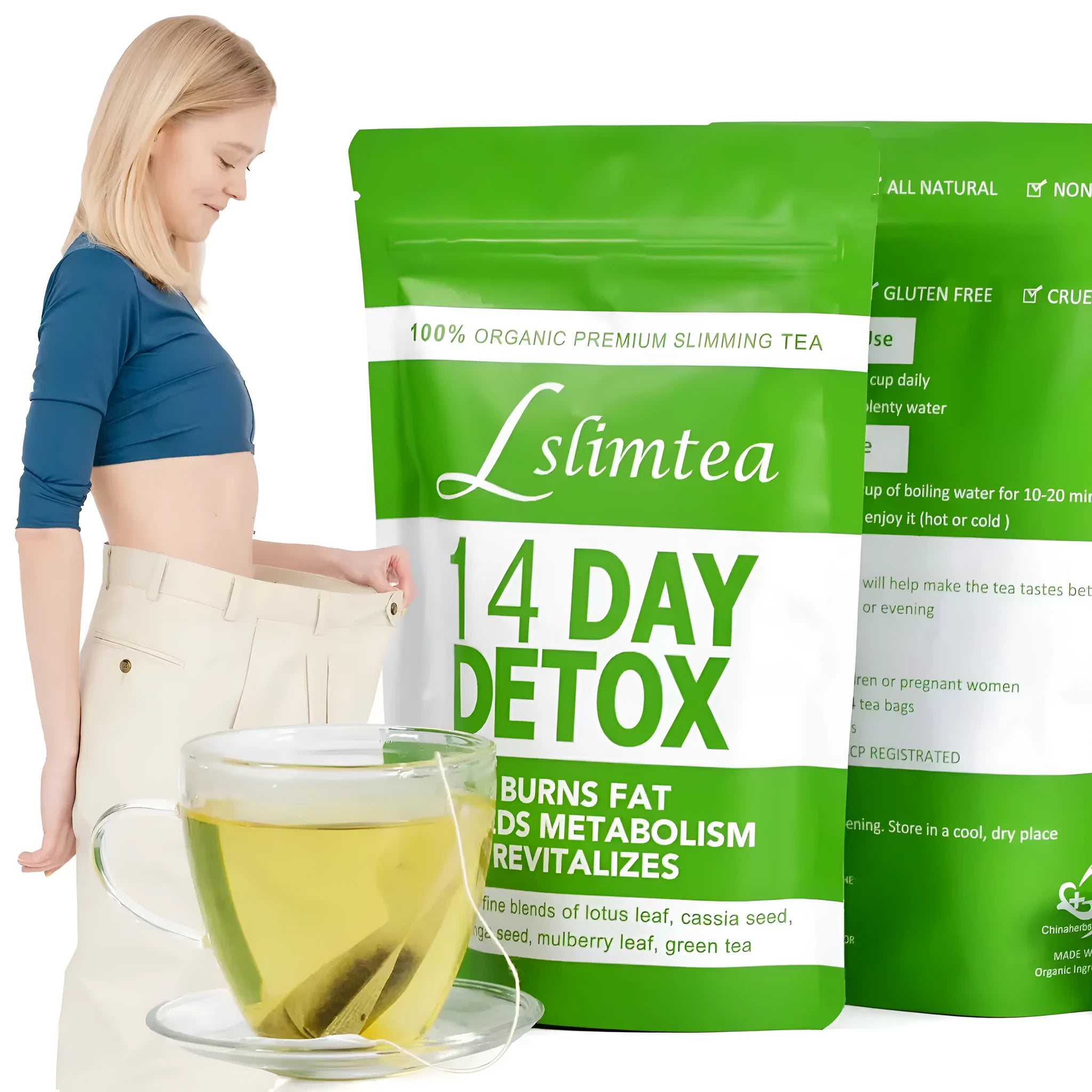 14-day herbal detox tea pack with 14 individual sachets totalling 42g for weight management