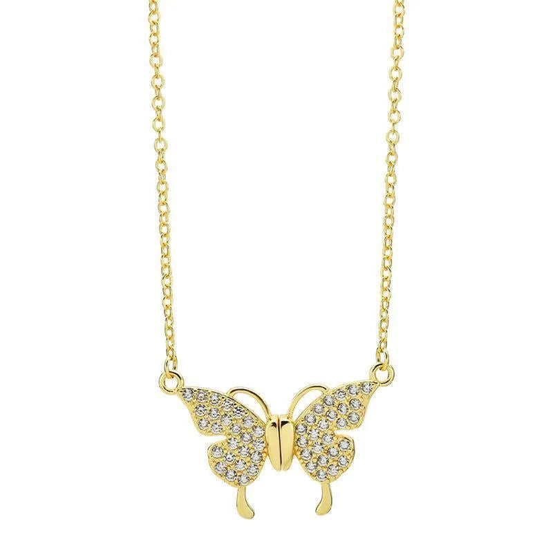 Women's magnetic snap butterfly pendant necklace with twisted titanium steel chain in gold colour
