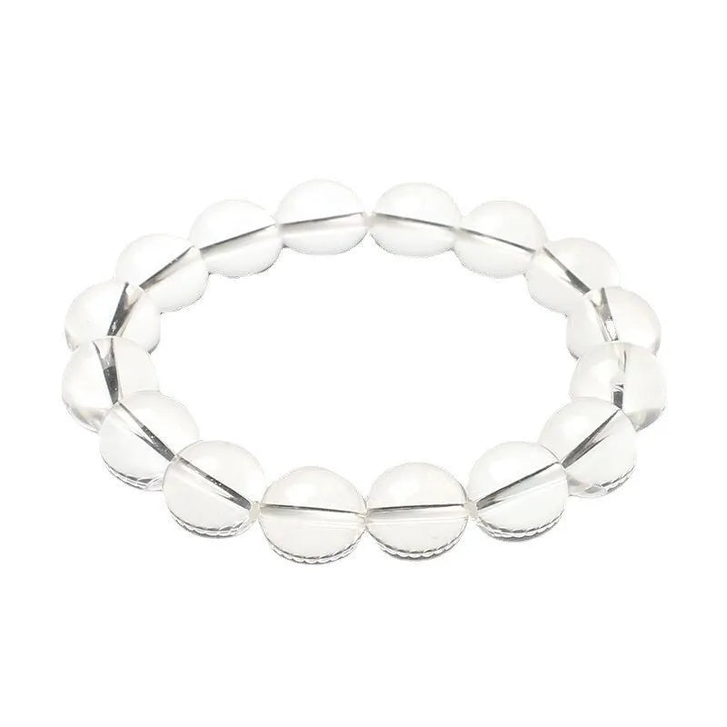 Natural Donghai style crystal bracelet with white geometric beads in single circle construction
