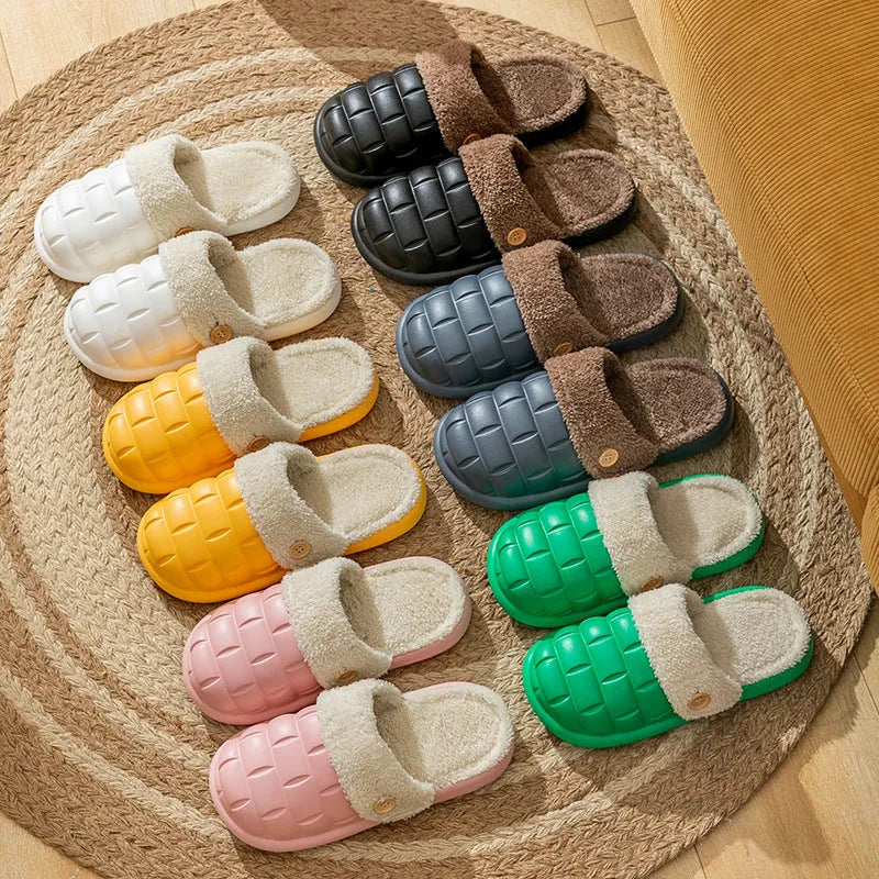 Women's detachable EVA plaid slippers with plush lining in multiple colours