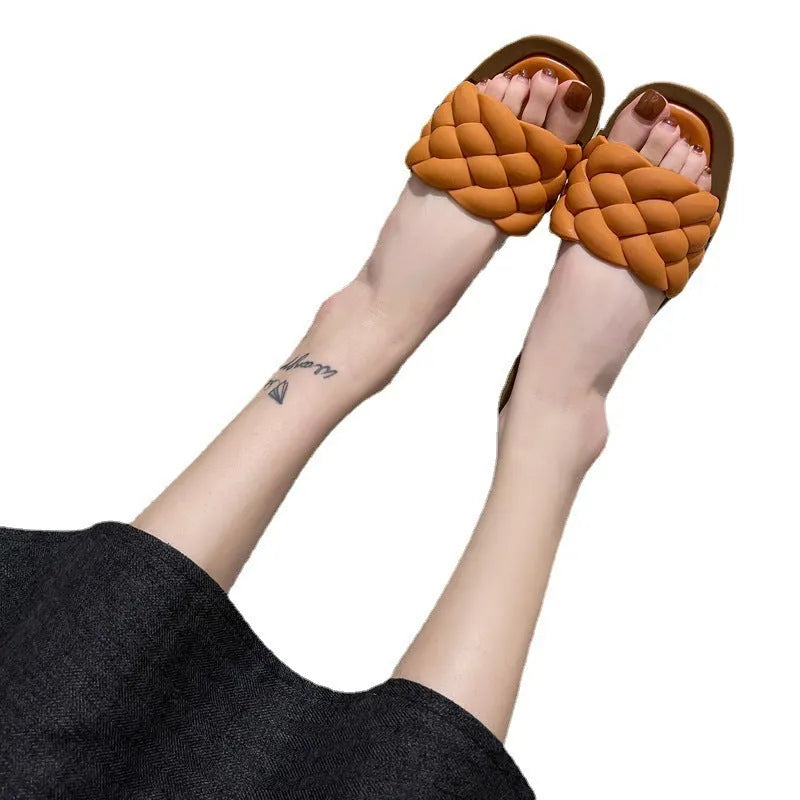 Women's plaid pattern PVC beach sandals with thick non-slip soles in white, green, black, or orange