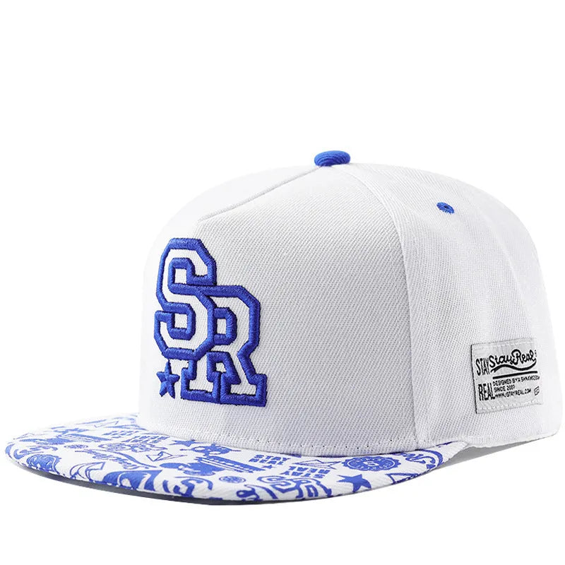 Cotton baseball cap with letter embroidery in black or white with adjustable strap