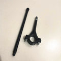 Plastic handlebar pole with attached square polyester cycling flag on a bicycle.