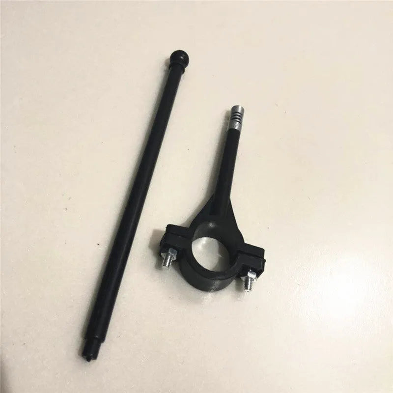 Plastic handlebar pole with attached square polyester cycling flag on a bicycle.