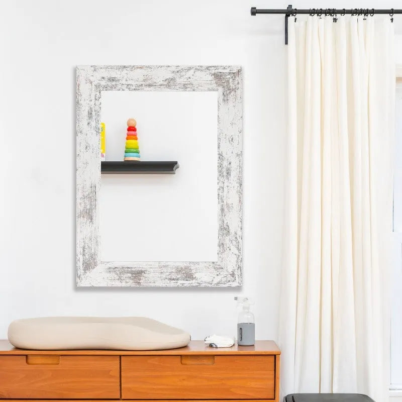 Wall-mounted modern pastoral bathroom mirror in Little White with retro Chinese styling