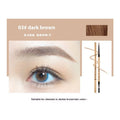 Gold ultra-fine eyebrow pencil shown in five shades: light brown, kaki brown, dark brown, grey black, and black