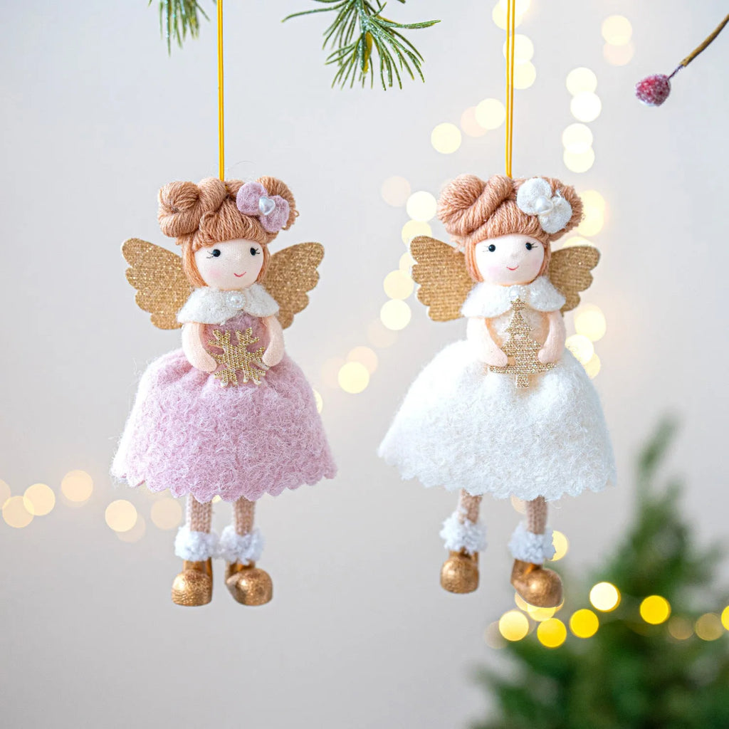 Pink and white cloth angel wings Christmas plush pendant ornament decoration