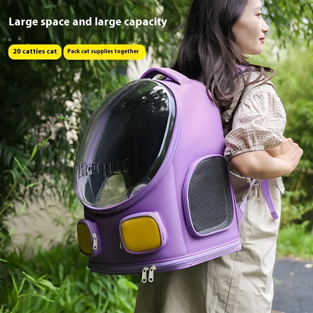 Large capacity nylon cat backpack in solid colour, medium hard structure for pets up to 9kg.