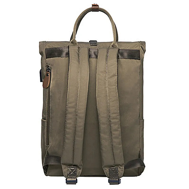 Casual black polyester backpack showing interior computer pocket and under 20-litre capacity