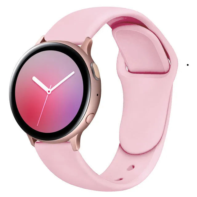 Samsung Galaxy Active 2 black silicone replacement strap with reverse buckle in 20mm width.
