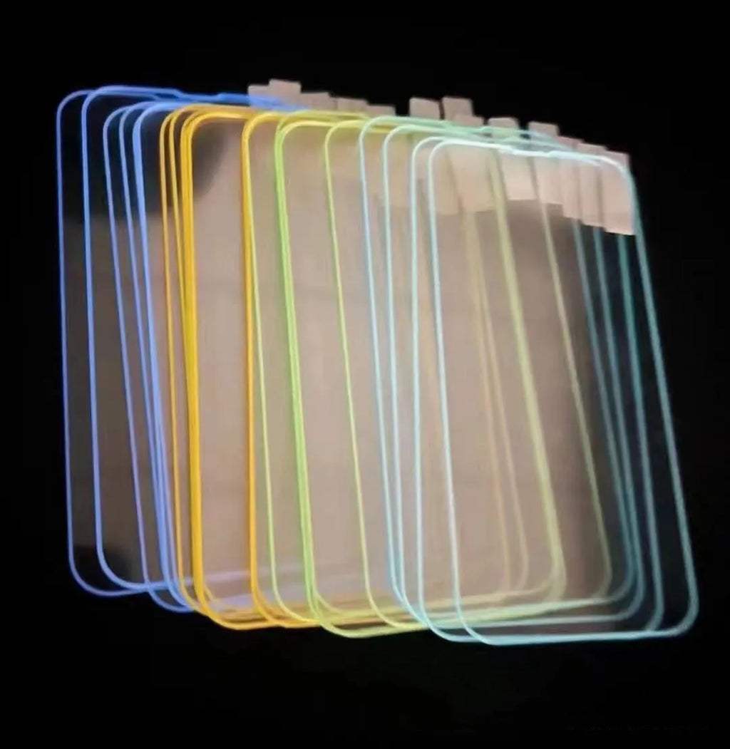 Fluorescent tempered glass screen protector for iPhone with luminous blue edges