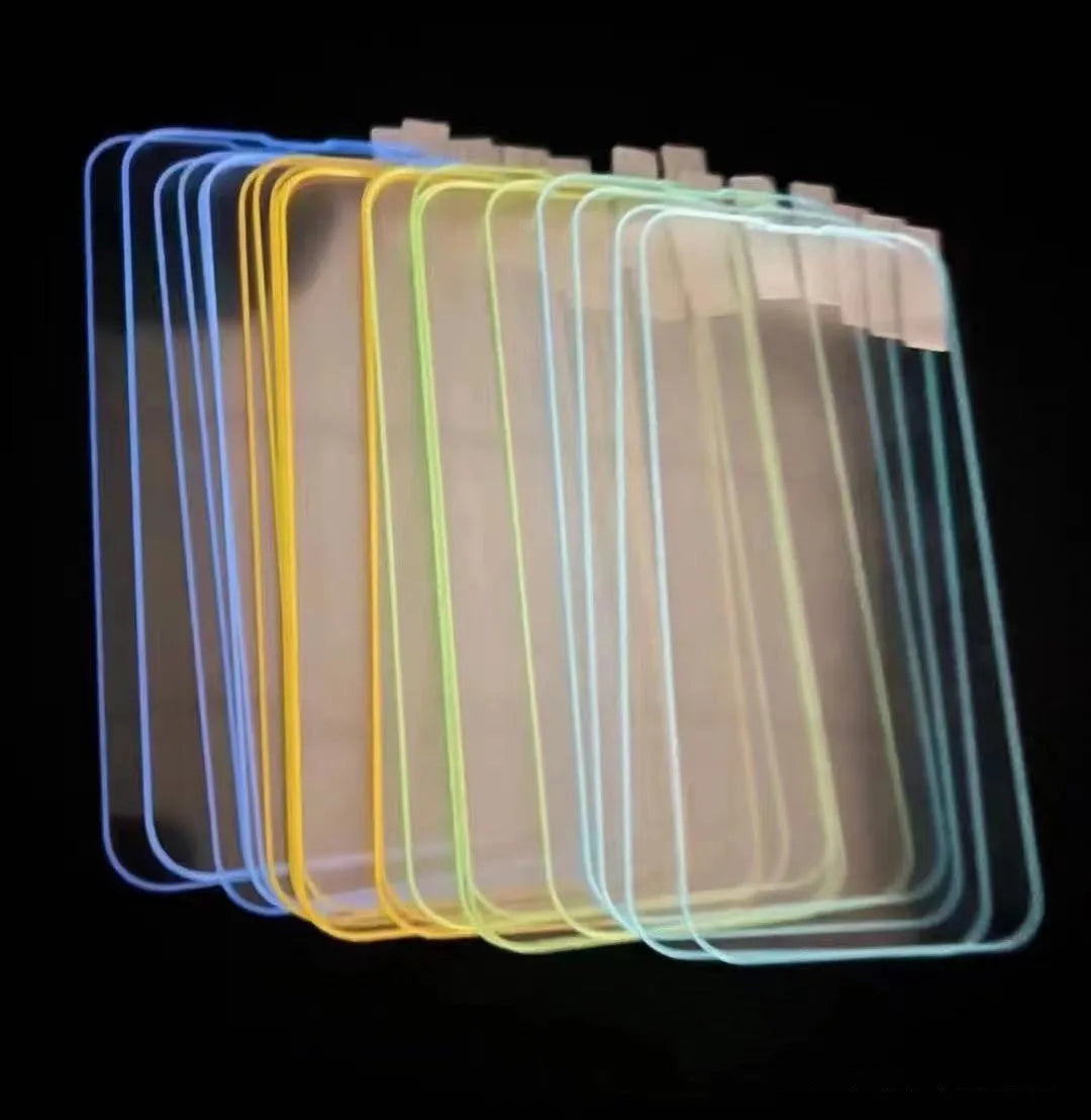 Fluorescent tempered glass screen protector for iPhone with luminous blue edges