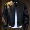Men's black PU leather jacket with extended 100cm length in tight-fit light business style