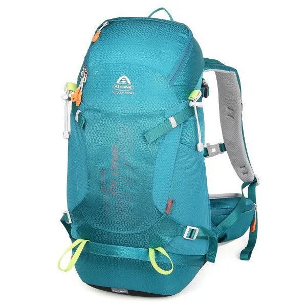 32L nylon hiking backpack in orange, solid colour, breathable waterproof outdoor sports bag