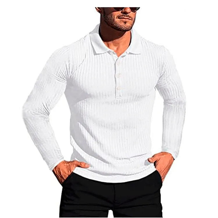 Men's striped summer shirt in elastic knit fabric showing loose fit and short sleeves