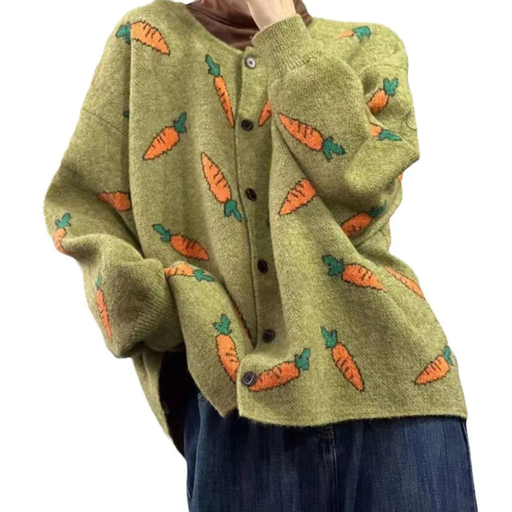 Round neck cardigan with Mori artistic printing colour contrast design in viscose fibre fabric