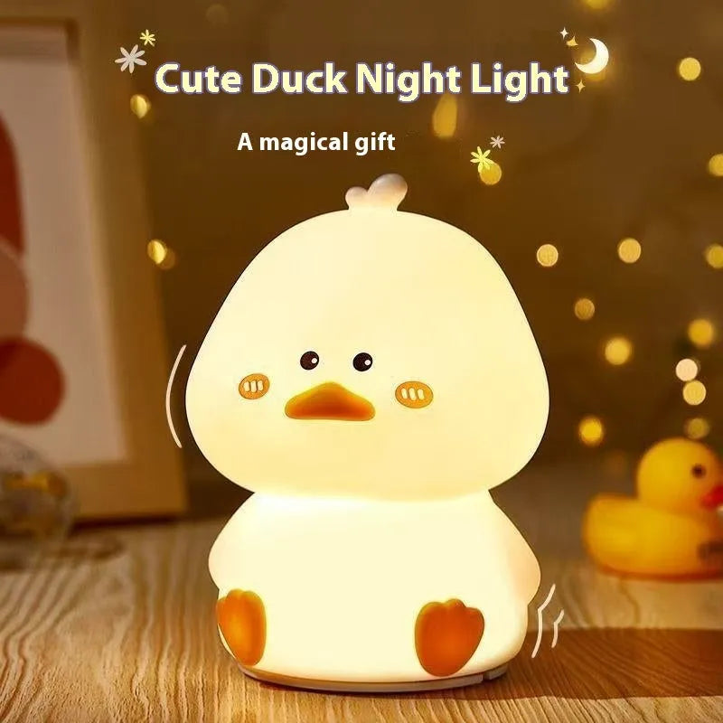Creative cute bedside happy duck small night lamp with seven colour changing LED light in a cartoon animal shape