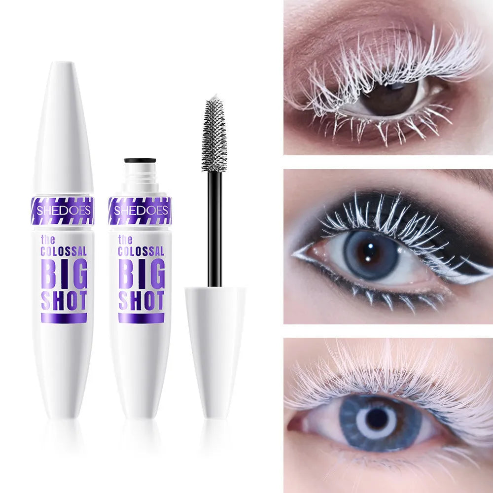 White waterproof curling mascara with 10ml volume and sweat-resistant properties