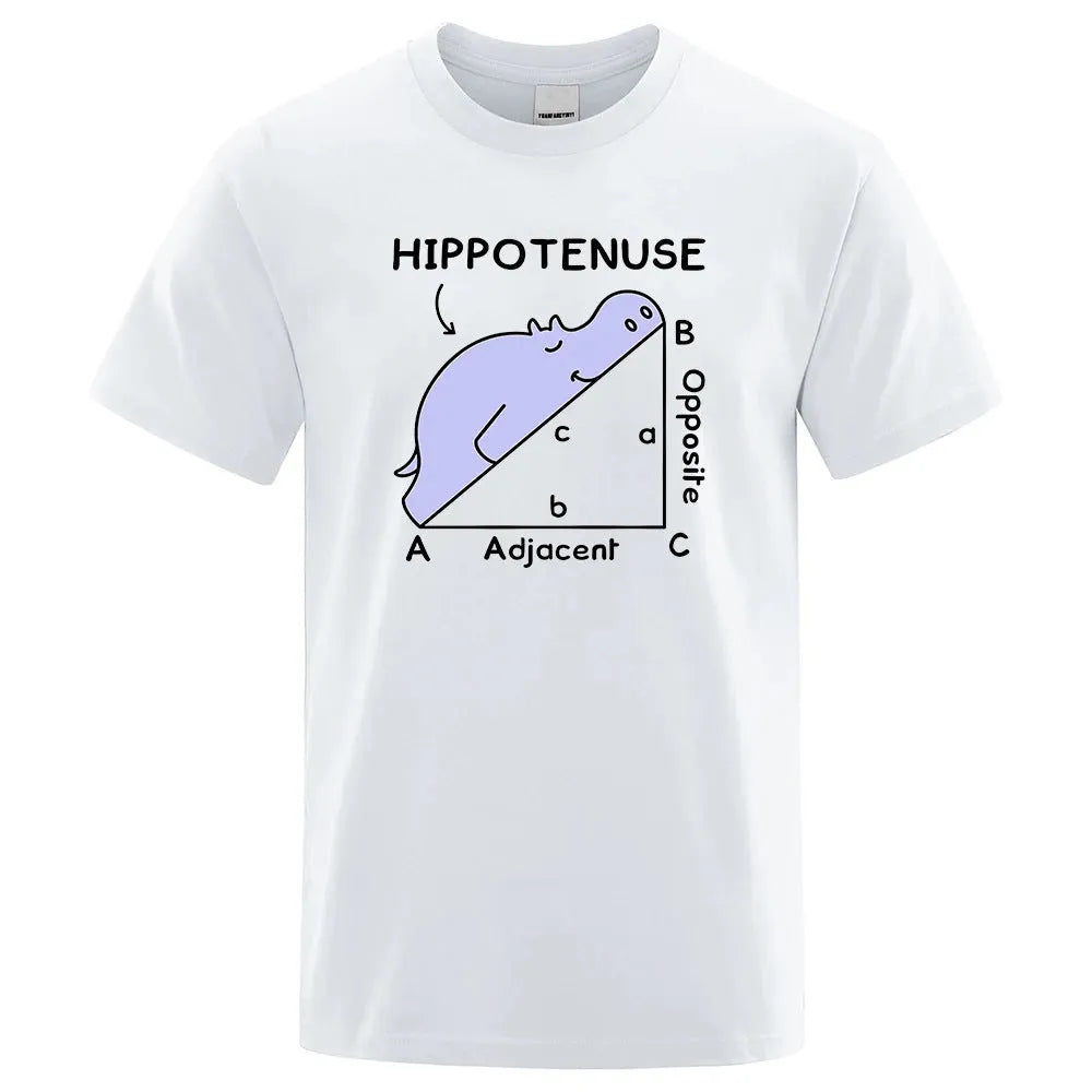 Loose fit cotton T-shirt with a humorous Hippotenuse Opposite Adjacent maths print in multiple colours.