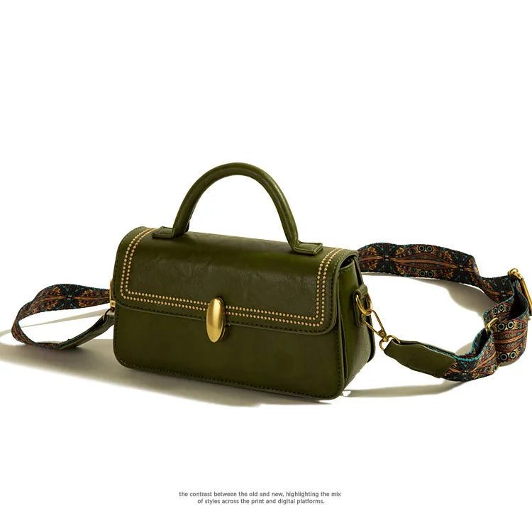 Brown retro textured PU leather messenger bag showing internal phone compartment and document pocket