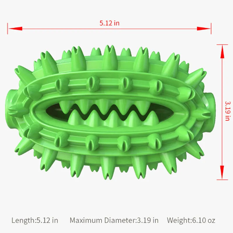Green cactus-shaped dog toothbrush toy for medium to large aggressive chewers with dental polishing bumps