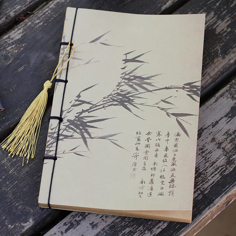 A5 antique wire-bound notebook with retro painting design on white cowhide cover