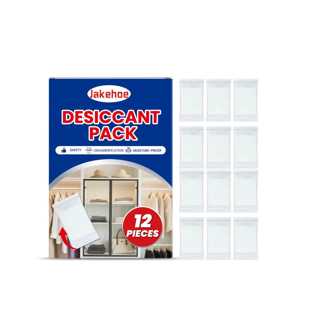 Pack of 12 anti-odor desiccants for household moisture control containing calcium chloride and wood pulp