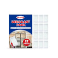 Pack of 12 anti-odor desiccants for household moisture control containing calcium chloride and wood pulp